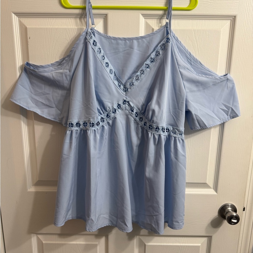 Light Blue Cold Shoulder Top